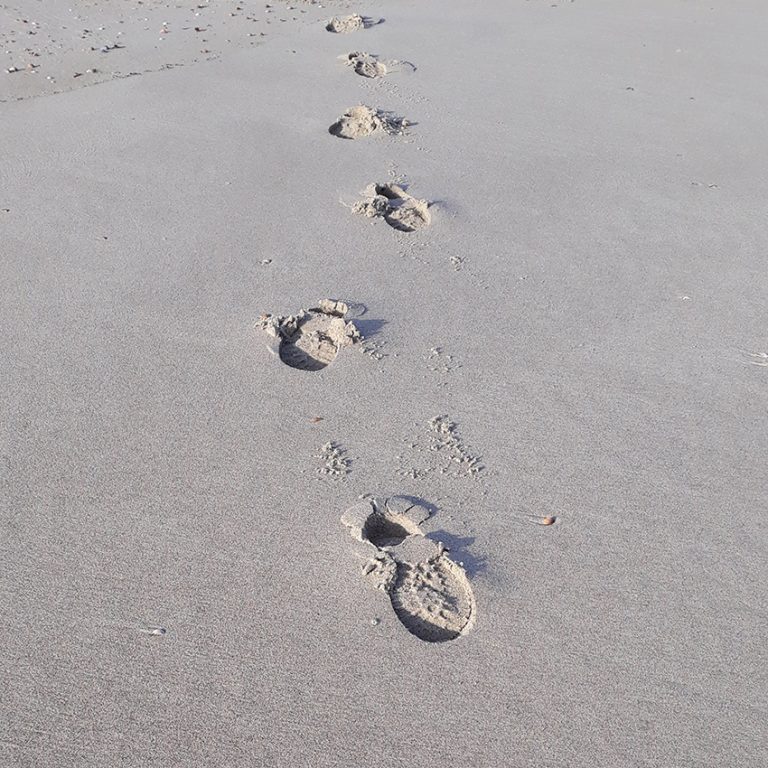 voetstappen in het strandzand